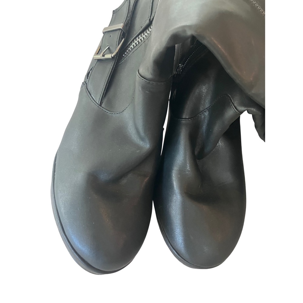 Torrid Women Wedge Knee High Boots 9.5 Black Buckle Extended Wide Calf